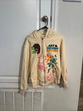Art & Design Studio Cream Hoodie with Paint Splatter